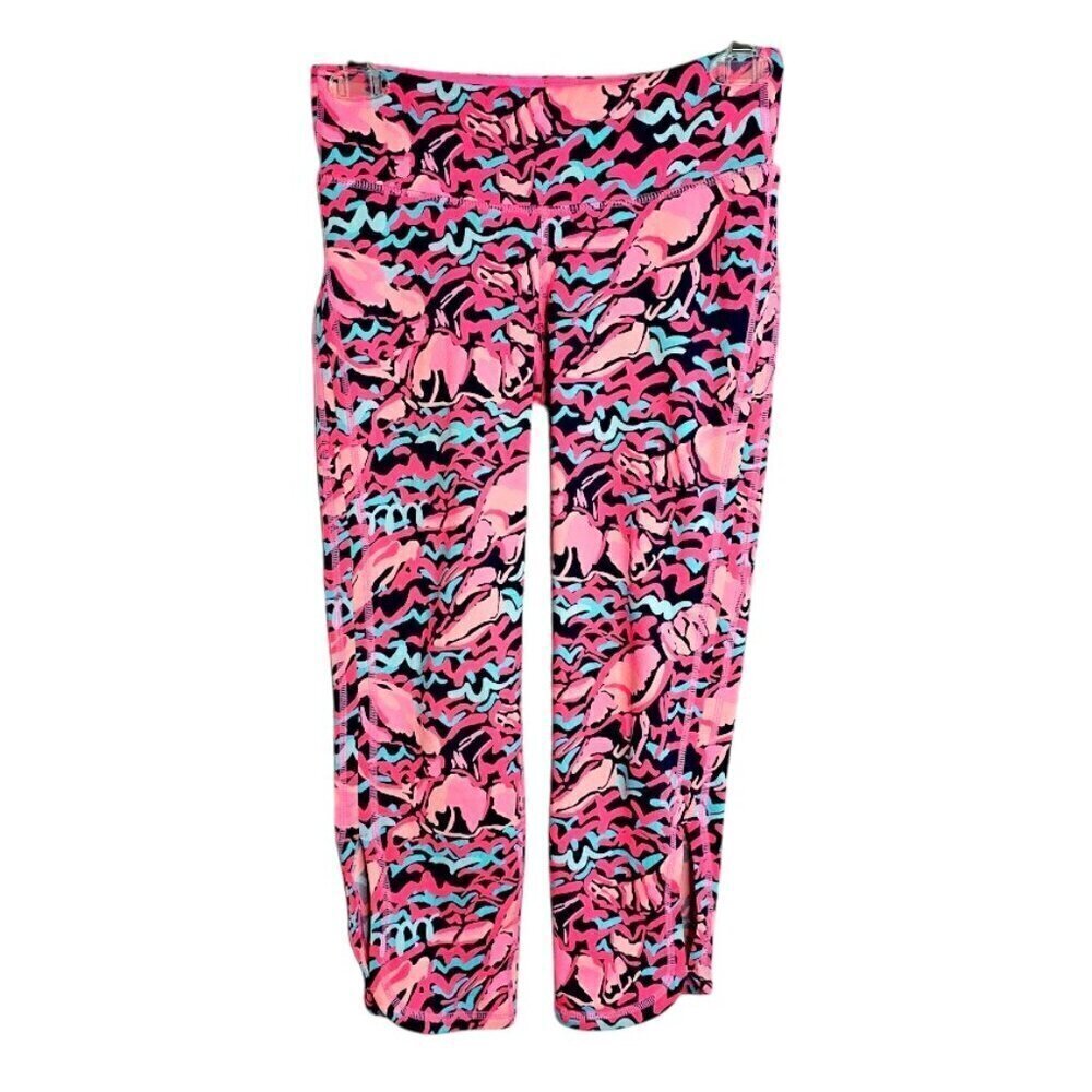 LILLY PULITZER Luxletic Cropped Leggings size XS 2 LOBSTAH ROLL RESORT BLUE PINK